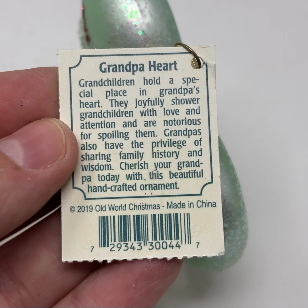 Old World Christmas Grandpa Heart Glass Ornament NWT OWC - Picture 5 of 5